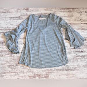MTS Striped Ruffle Sleeve Top green & white women’s size‎ Large